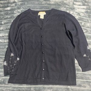Merona Silk Blend‎ Embroidered Sleeve Cardigan Sweater Sz M Black